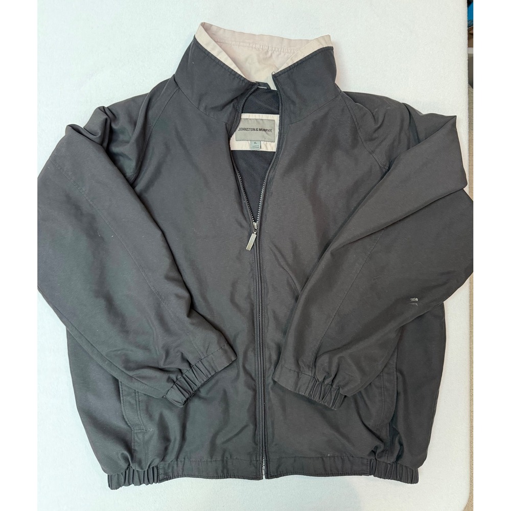 Johnston & Murphy Mens XL Black Full Zip Mesh Lined Mock Neck Harrington Jacket